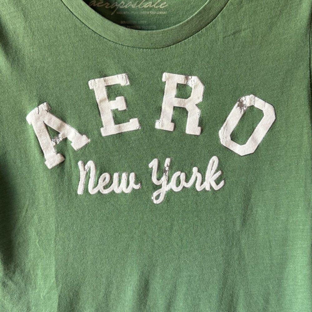 AEROPOSTALE Crew Neck T-Shirt Girls Size Large Green White Silver (AERO NYC) Y2K